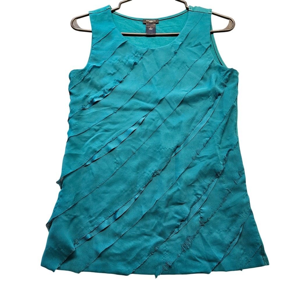 Ann Taylor Teal Blue Ruffle Front Sleeveless Shell Top Small Cotton Stretch